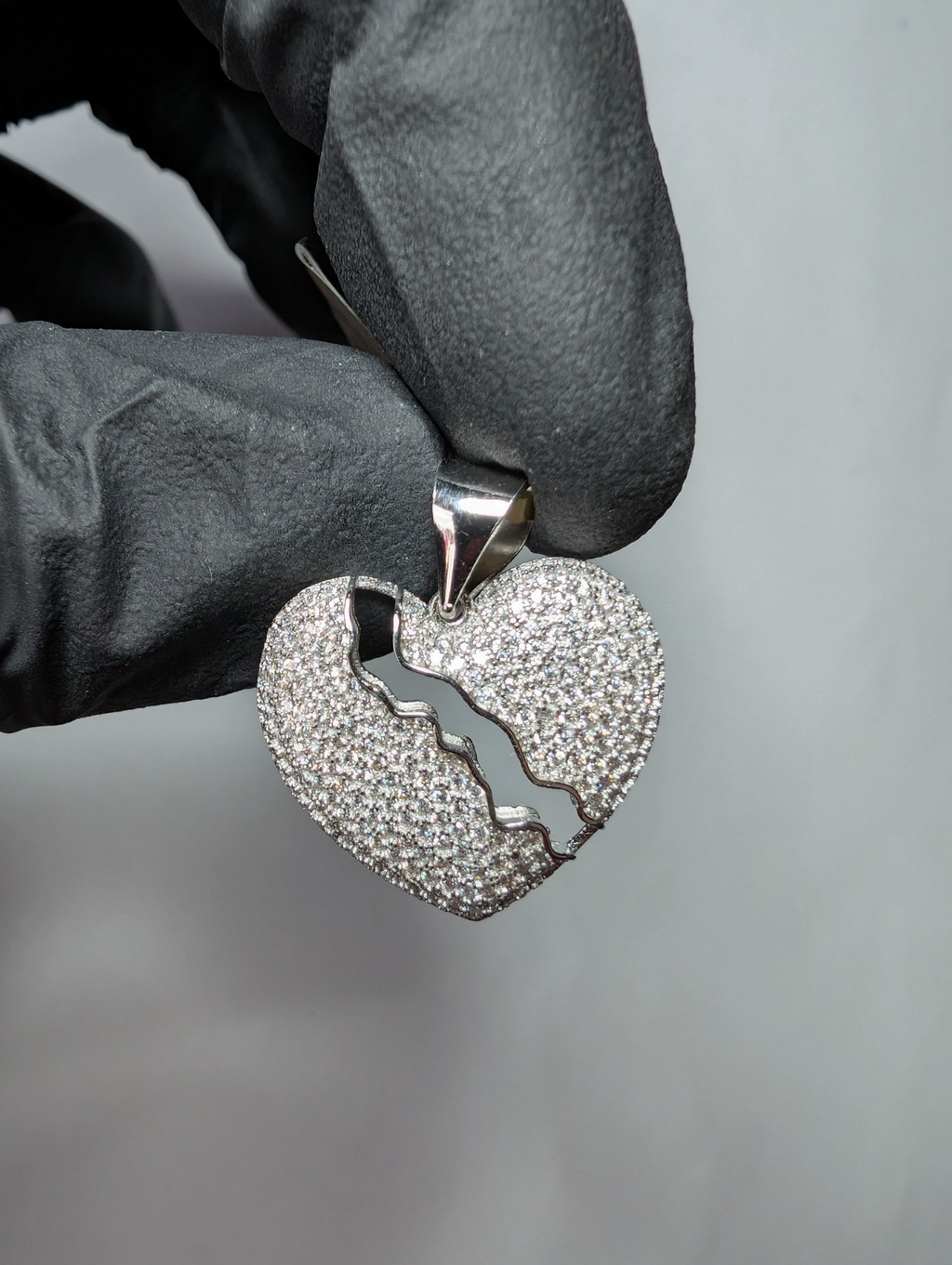 Solid 925 Sterling Silver Iced Out VVS D Color Moissanite Broken Heart Pendant