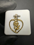 Vintage Solid 14k Yellow Gold Diamond Cut Heart with a Rose Pendant
