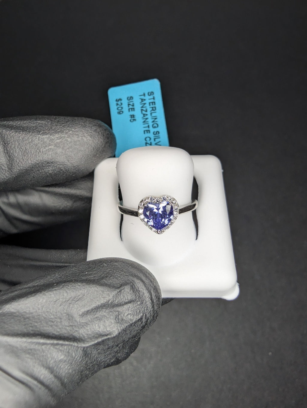 Solid 925 Sterling Silver Purple Heart Cut CZ with Halo Ring Size 5