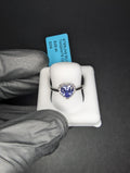 Solid 925 Sterling Silver Purple Heart Cut CZ with Halo Ring Size 5