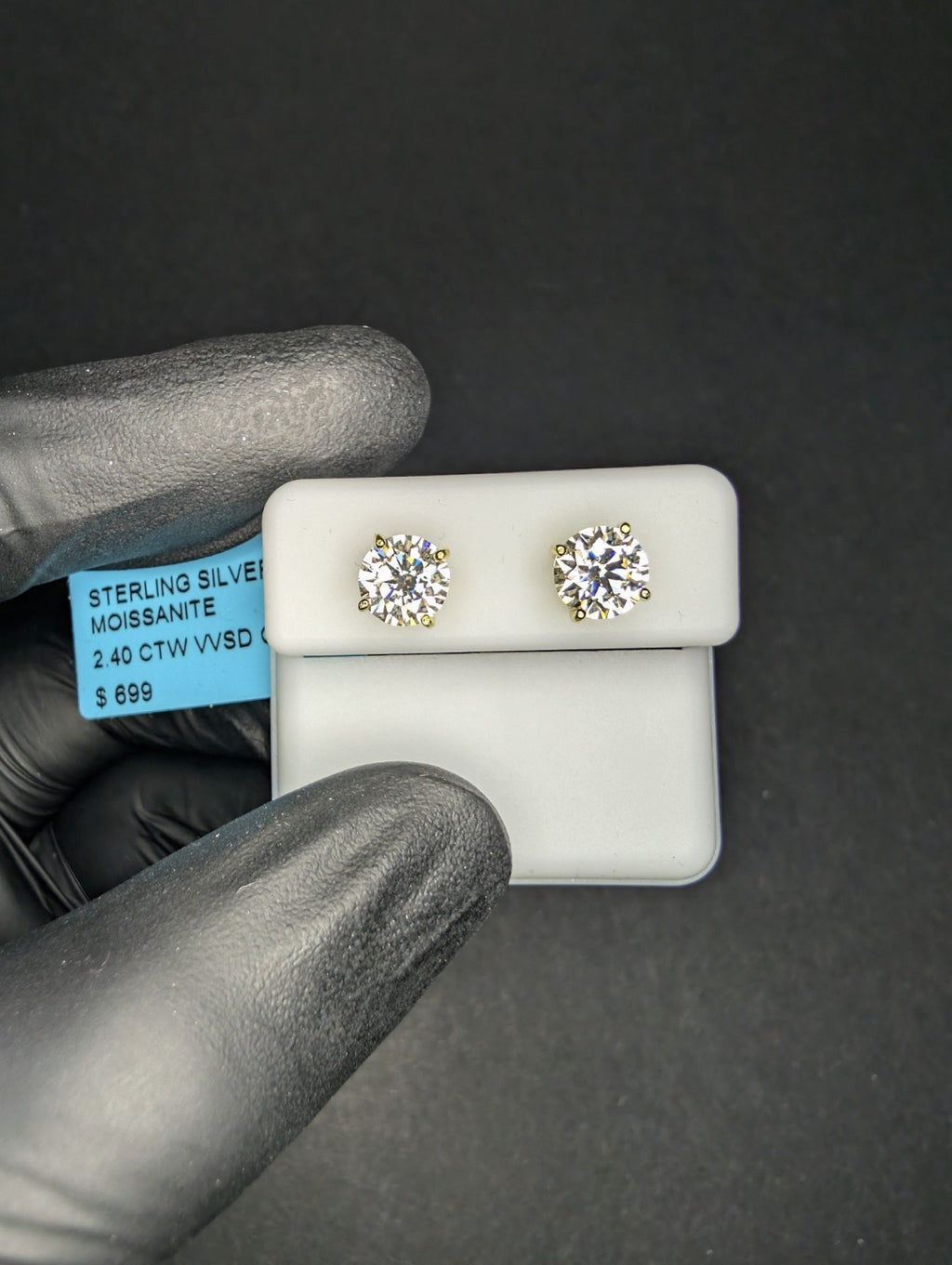 Gold over Solid 925 Silver VVS D 5mm Moissanite Round Cut Solitaire Studs