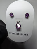 925 Sterling Silver Round Purple Stone Pendant and Earring Set 