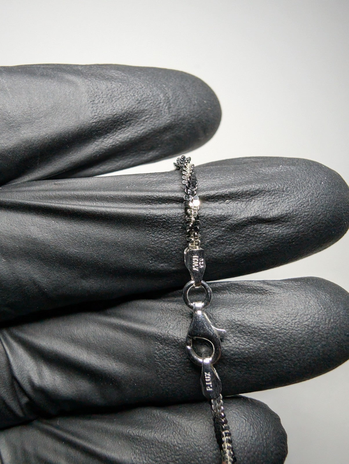 Black Rhodium over Solid 925 Silver 2.2mm 18in Twisted Rock / Sparkle Necklace