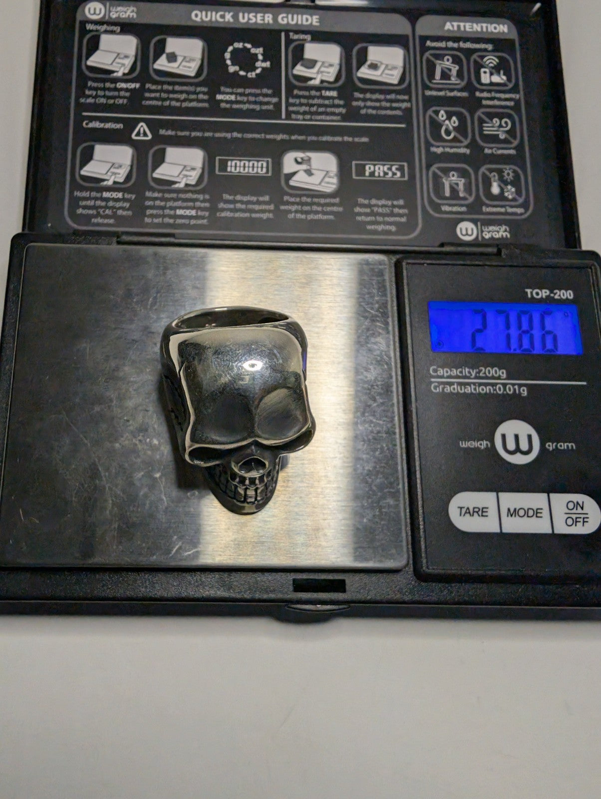 Solid 925 Sterling Silver Heavy Skull Ring Size 9 27.86g