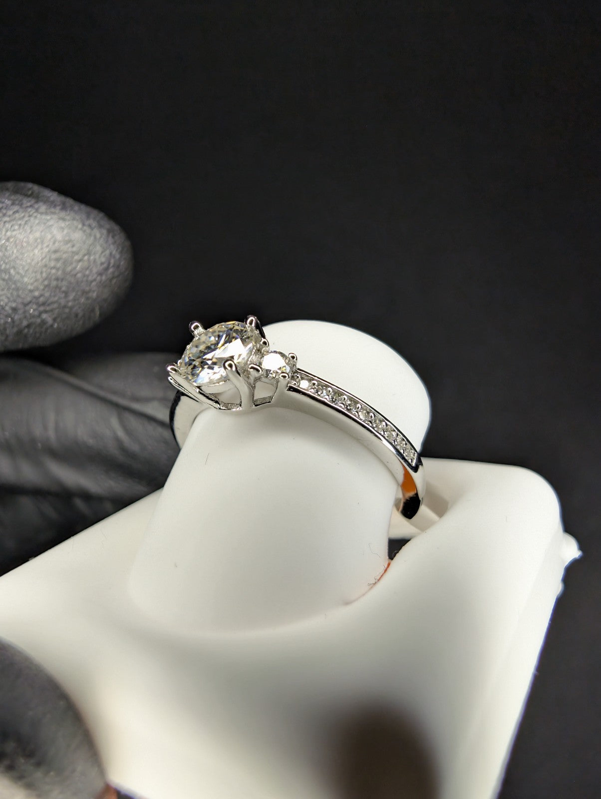 Solid 925 Silver VVS D Moissanite Past Present Future Half Eternity Ring Size 7