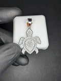 Solid 925 Sterling Silver Iced Out VVS D Moissanite Sea Turtle Pendant