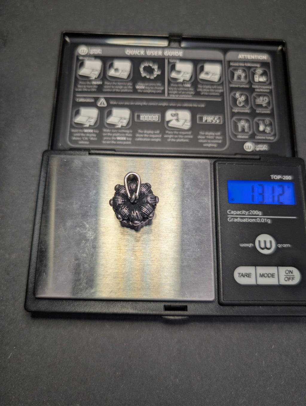 Solid 925 Sterling Silver Oxidized 3D Crown Pendant