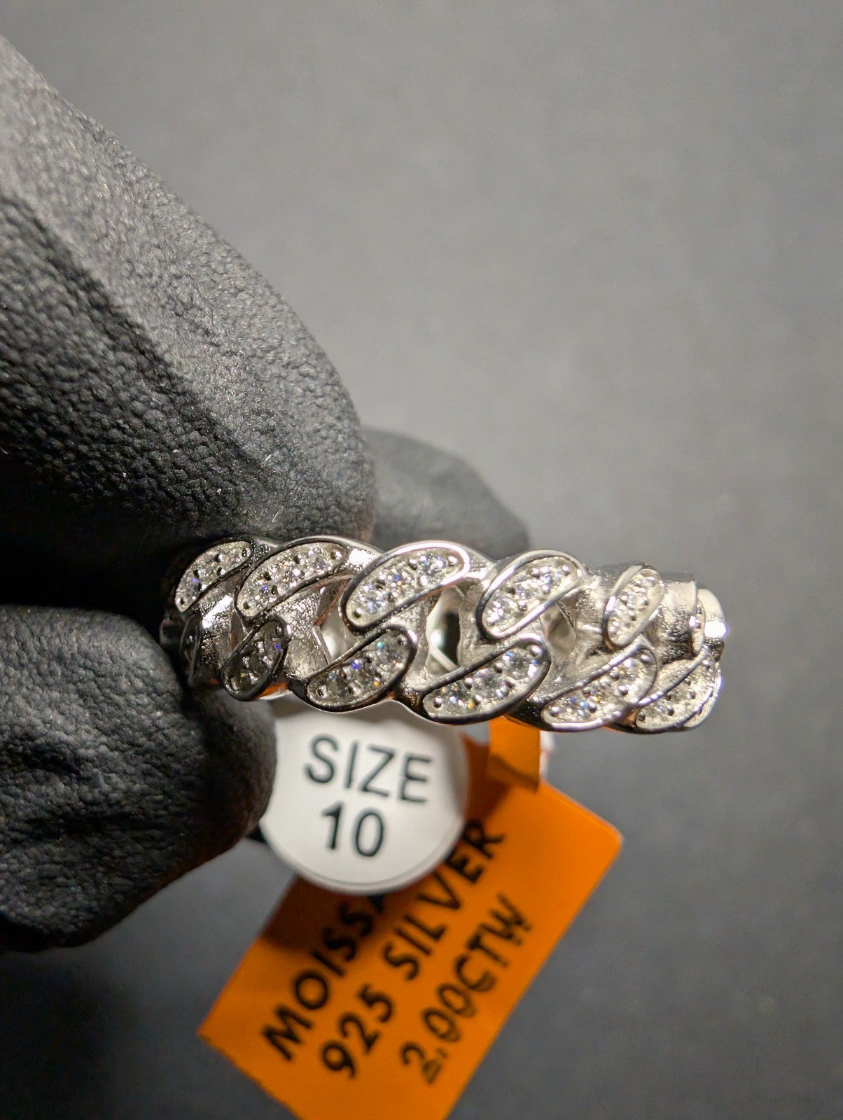 Solid 925 Silver 6.7mm Iced Out VVS D Moissanite Miami Cuban Band Ring Size 10