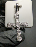 Solid 925 Sterling Silver Iced Out VVS D Moissanite Alpha & Omega Cross Pendant