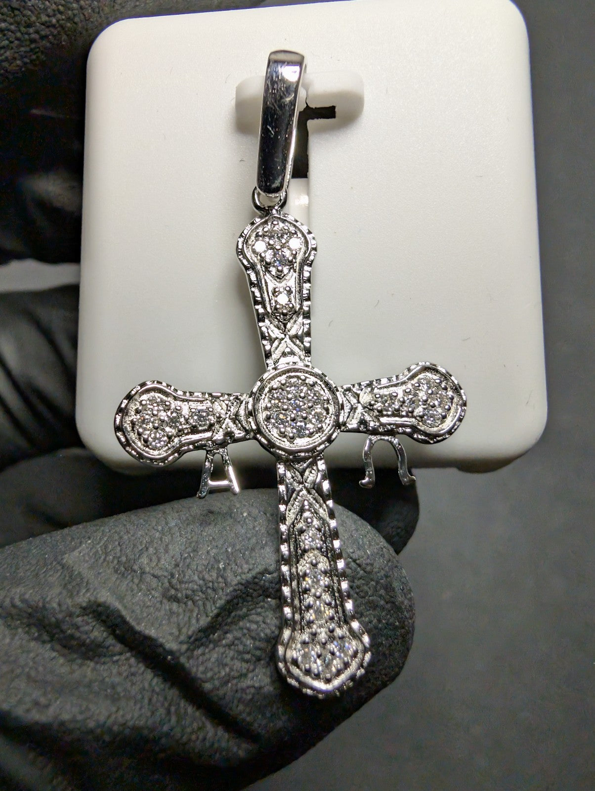 Solid 925 Sterling Silver Iced Out VVS D Moissanite Alpha & Omega Cross Pendant