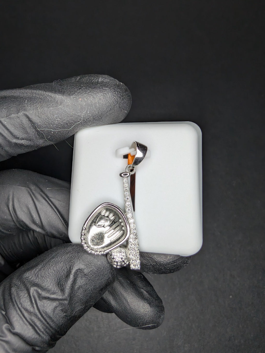 Solid 925 Silver Iced Out VVS D Moissanite Baseball, Bat and Glove Pendant