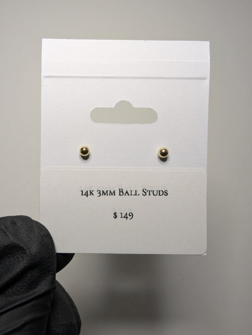 14K Yellow Gold 3.0mm Round Ball Stud Earrings