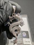 Solid 925 Sterling Silver Iced Out GRA Certified VVS D Moissanite Dragon Pendant