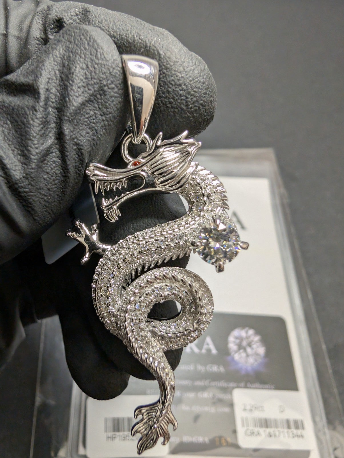 Solid 925 Sterling Silver Iced Out GRA Certified VVS D Moissanite Dragon Pendant