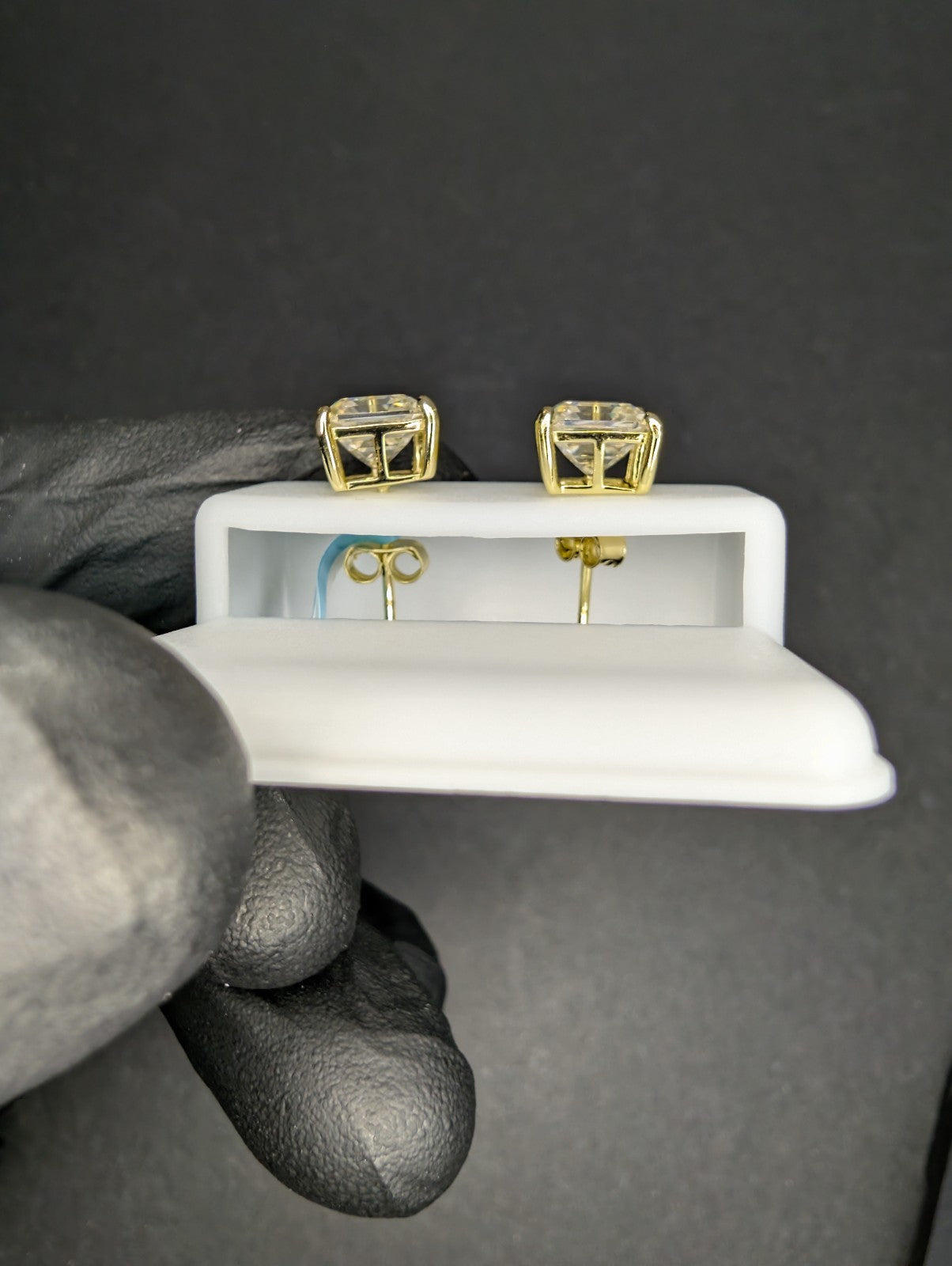 Gold over Solid 925 Silver VVS D 8.0mm Moissanite Asscher Cut Solitaire Studs