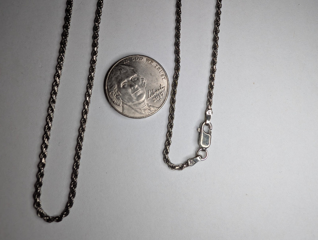 Black Rhodium 925 Italian Sterling Silver 1.8mm 26'' Rope Chain Necklace 