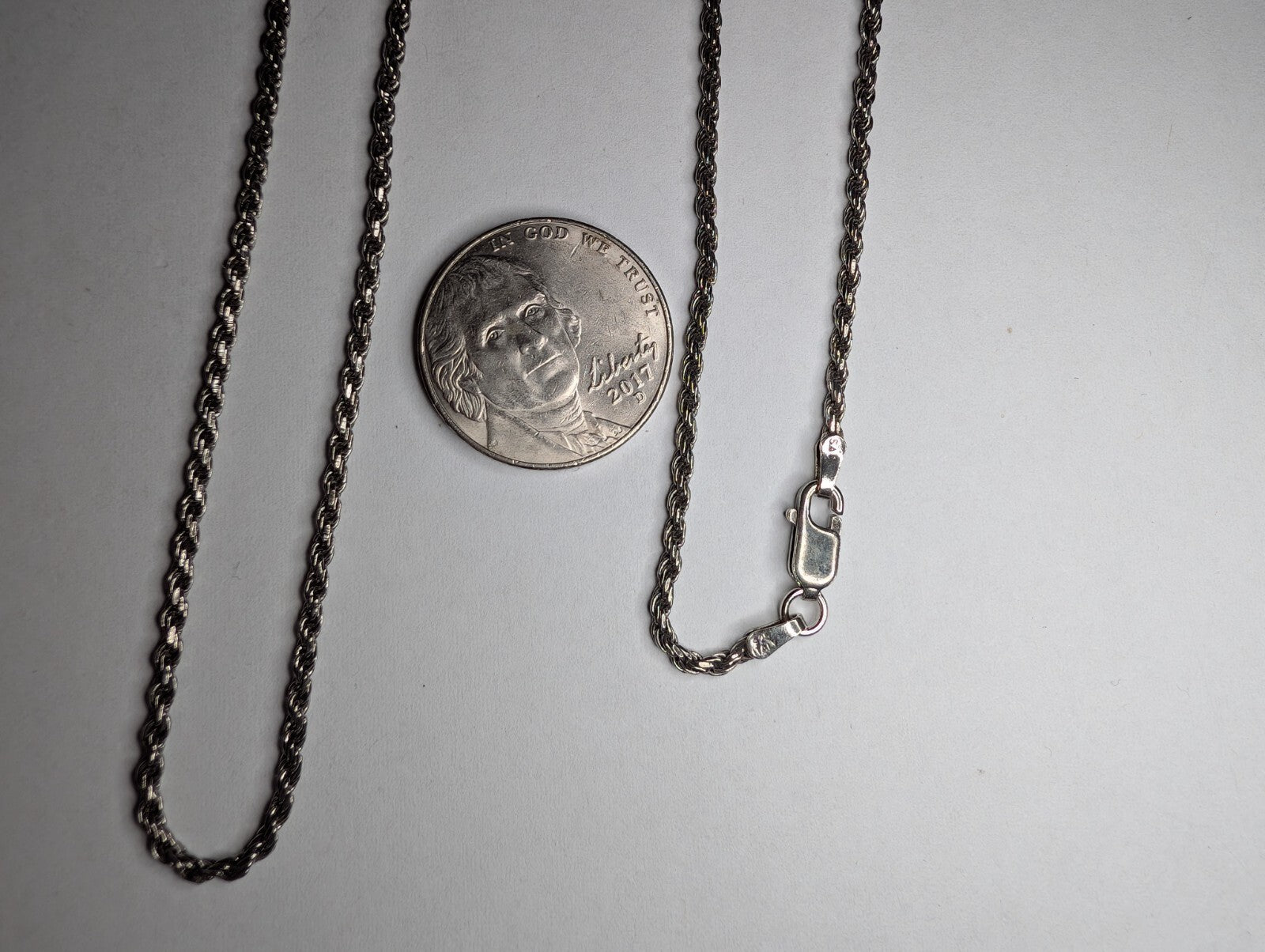 Black Rhodium 925 Italian Sterling Silver 1.8mm 26'' Rope Chain Necklace 