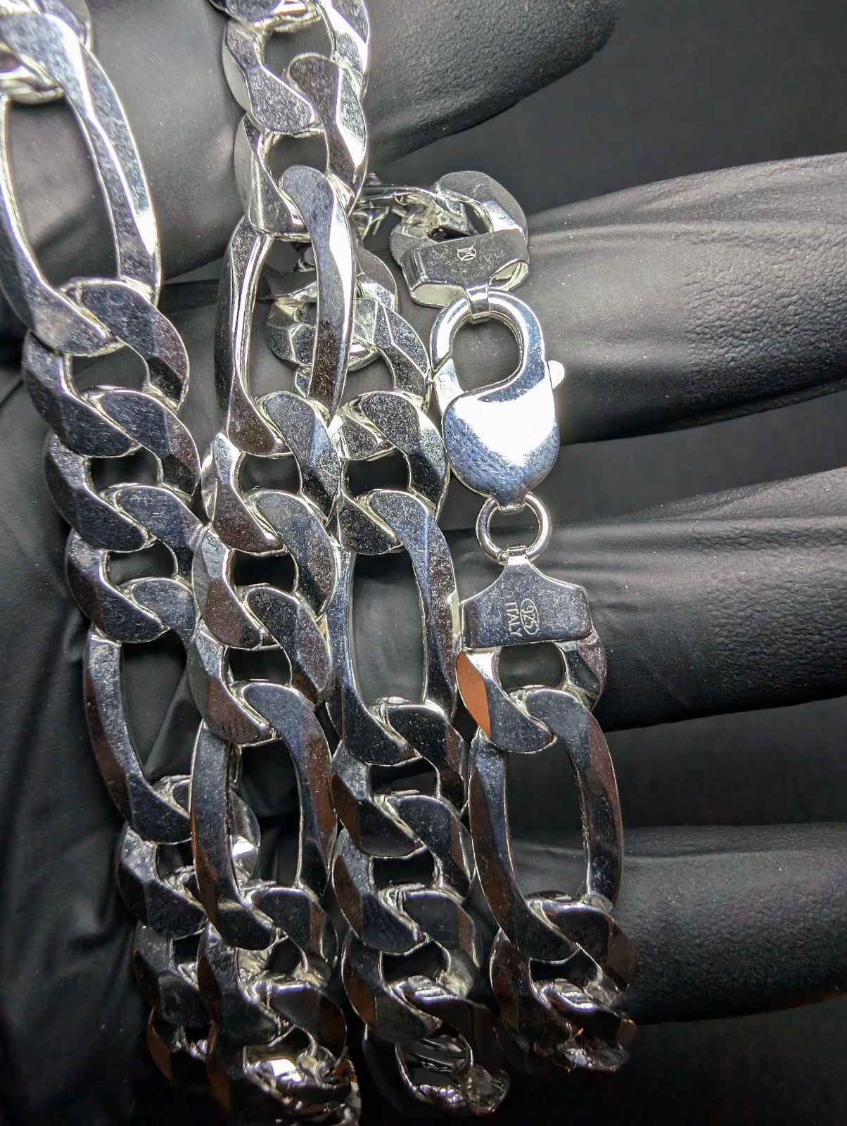Solid 925 Italian Sterling Silver 22" 12mm Heavy and Thick Figaro Necklace