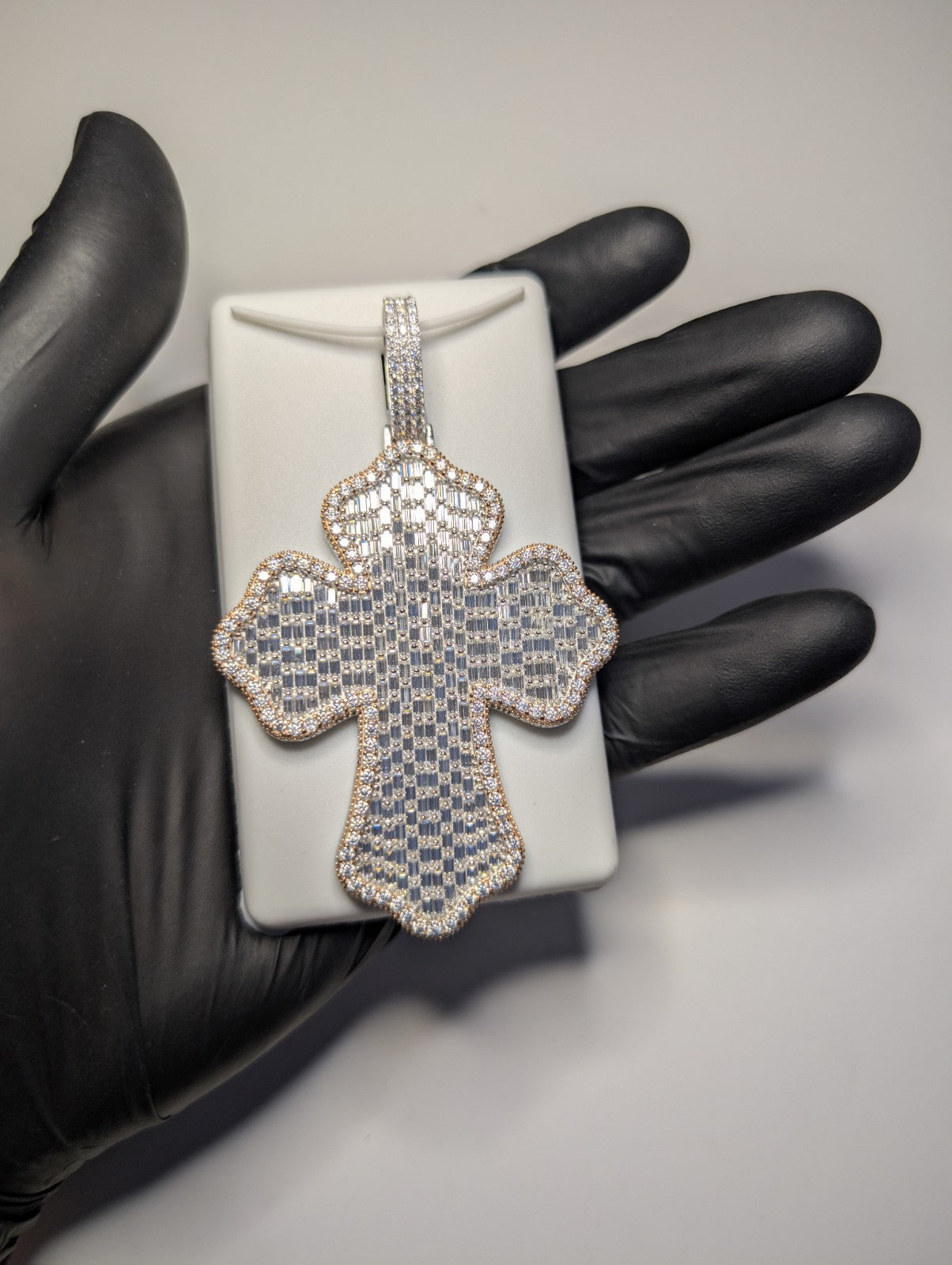 Two-Tone Rose Gold over Solid 925 Silver Huge Iced Out Moissanite Cross Pendant