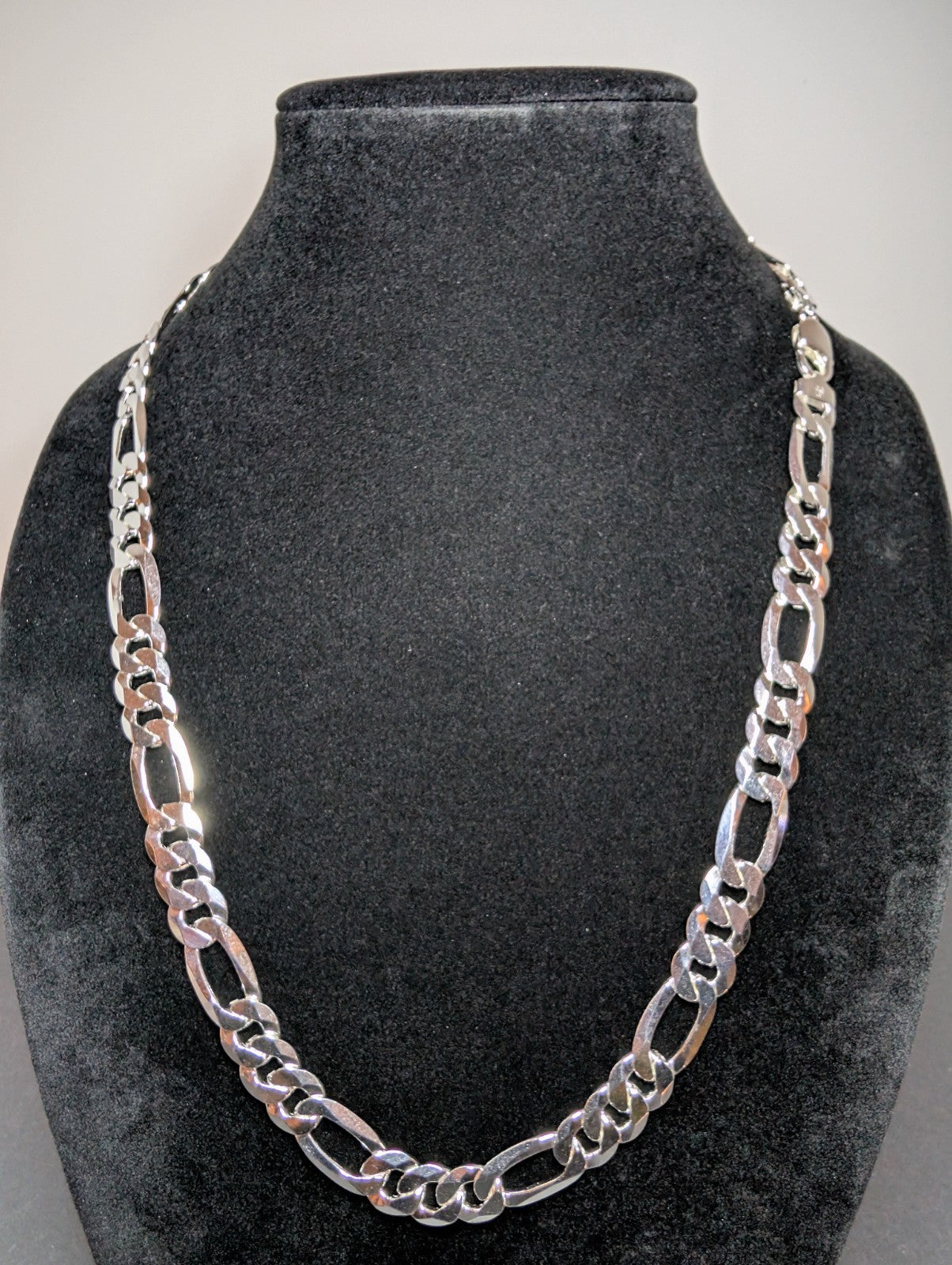 Solid 925 Italian Sterling Silver 26" 11.9mm Heavy and Thick Figaro Necklace