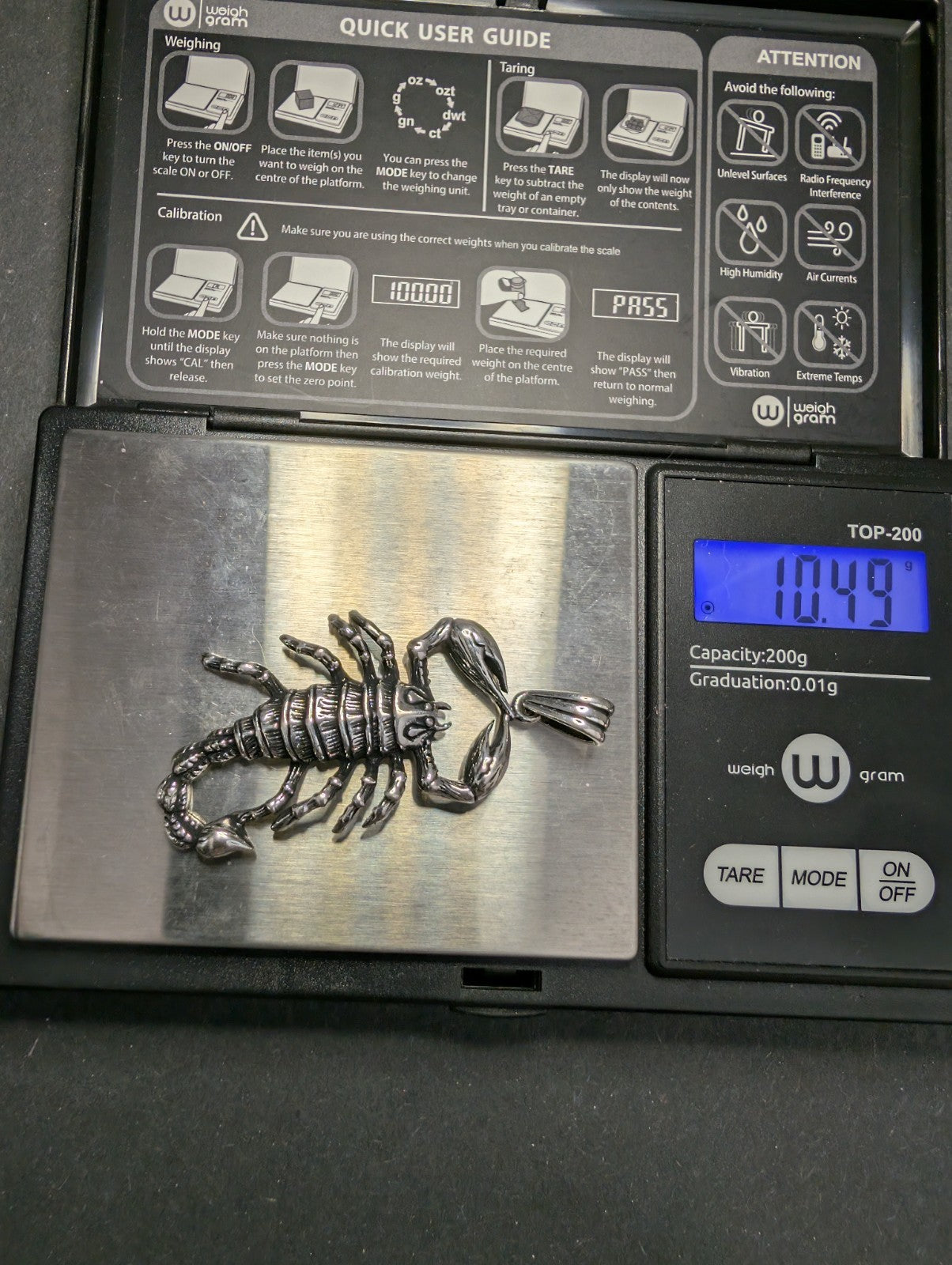 Solid 925 Sterling Silver Oxidized Finish Scorpion / Scorpio Pendant