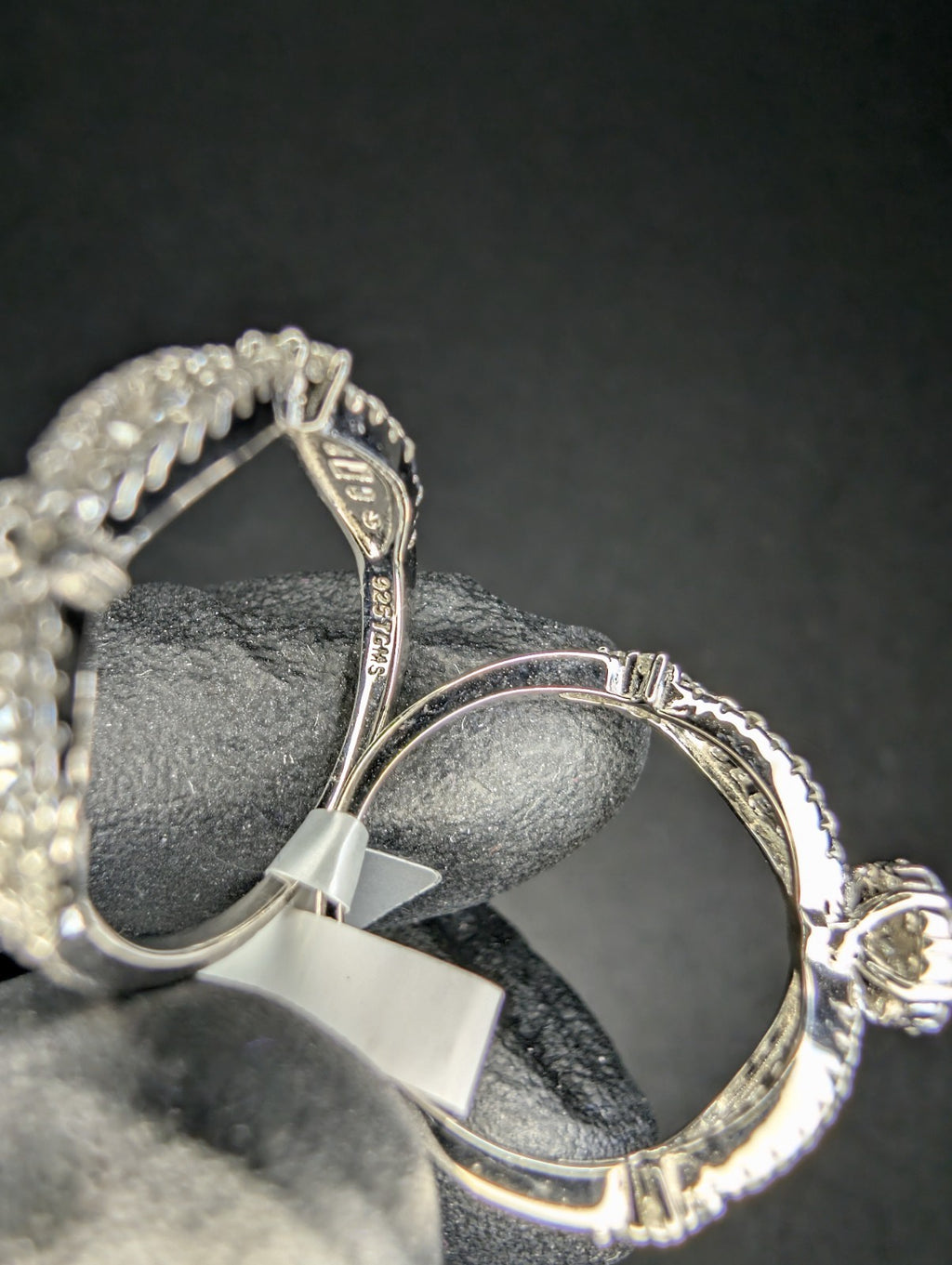 Solid 925 Sterling Silver Baguette and Round Cluster Moissanite Ring Set Size 6