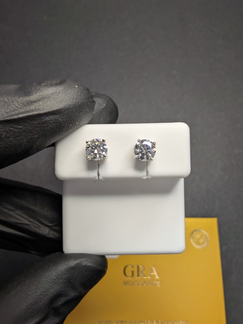 Solid 925 Silver GRA Certified VVS D 5.0mm Moissanite Solitaire Studs 1CTW