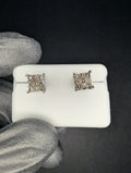 Solid 14K White Gold 6.2mm Natural Princess Cut Diamond Cluster Stud Earrings