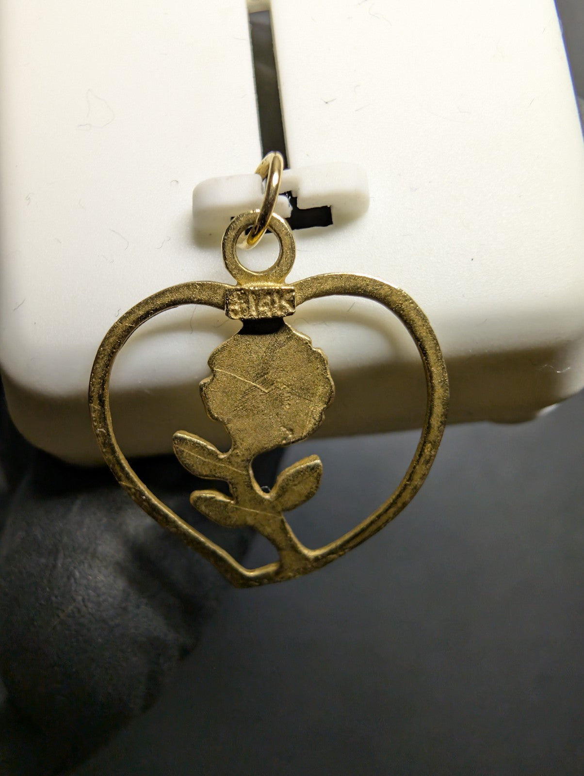 Vintage Solid 14k Yellow Gold Diamond Cut Heart with a Rose Pendant