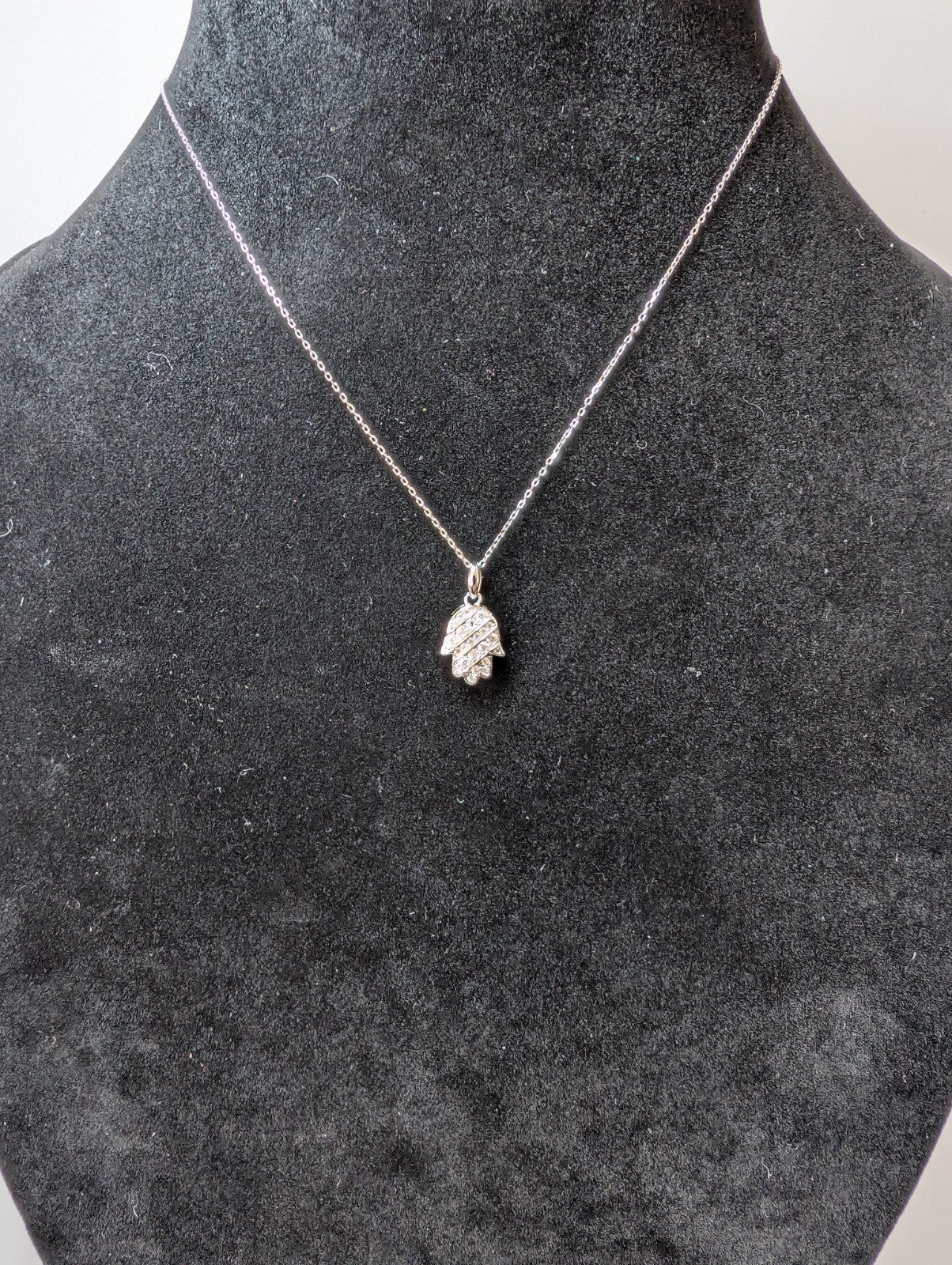 Solid 925 Sterling Silver Moissanite Hamsa Pendant and 16in-18in Anchor Necklace