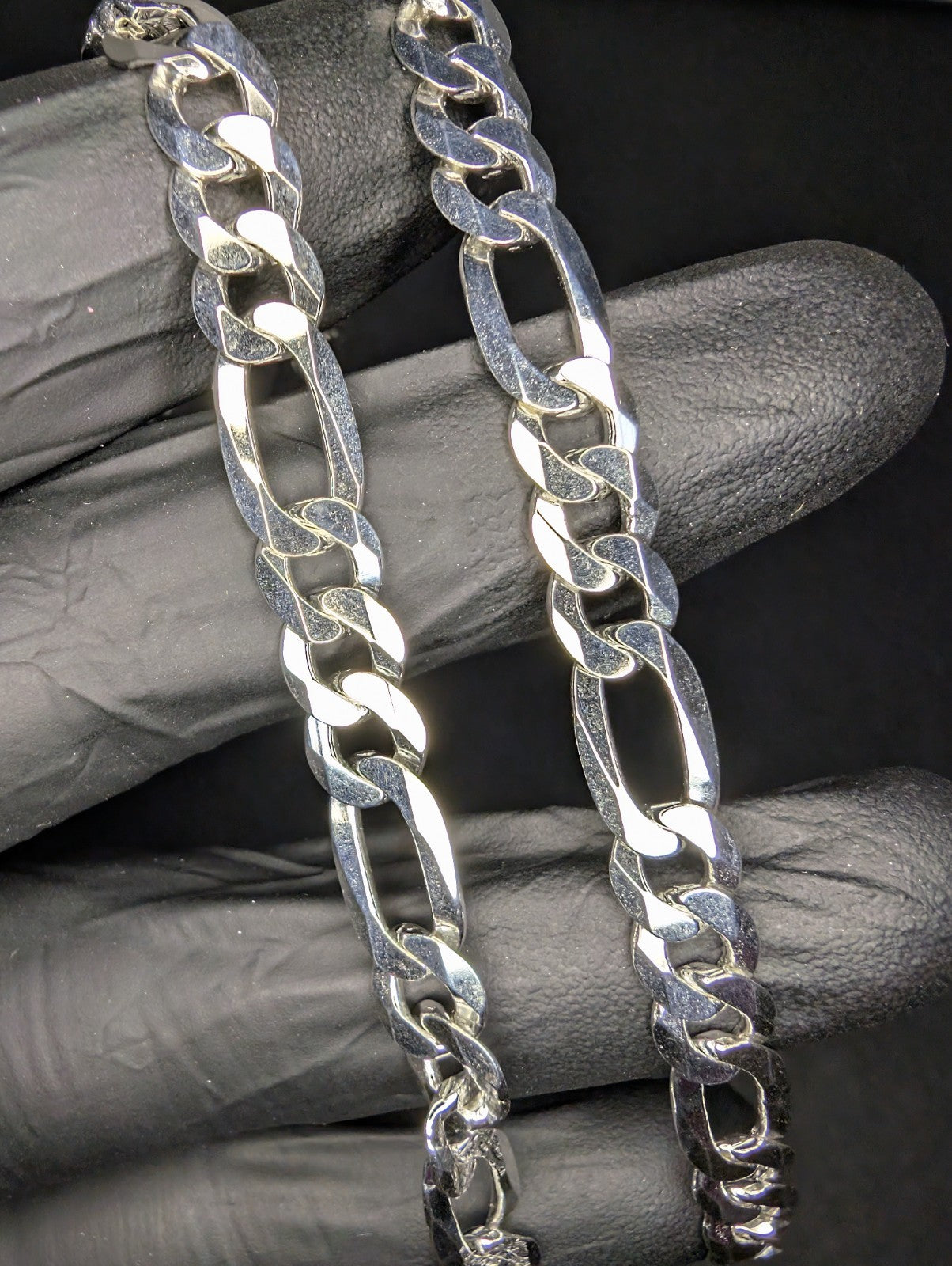 Solid 925 Sterling Silver 26" 7.8mm Reversible Diamond Cut Figaro Necklace