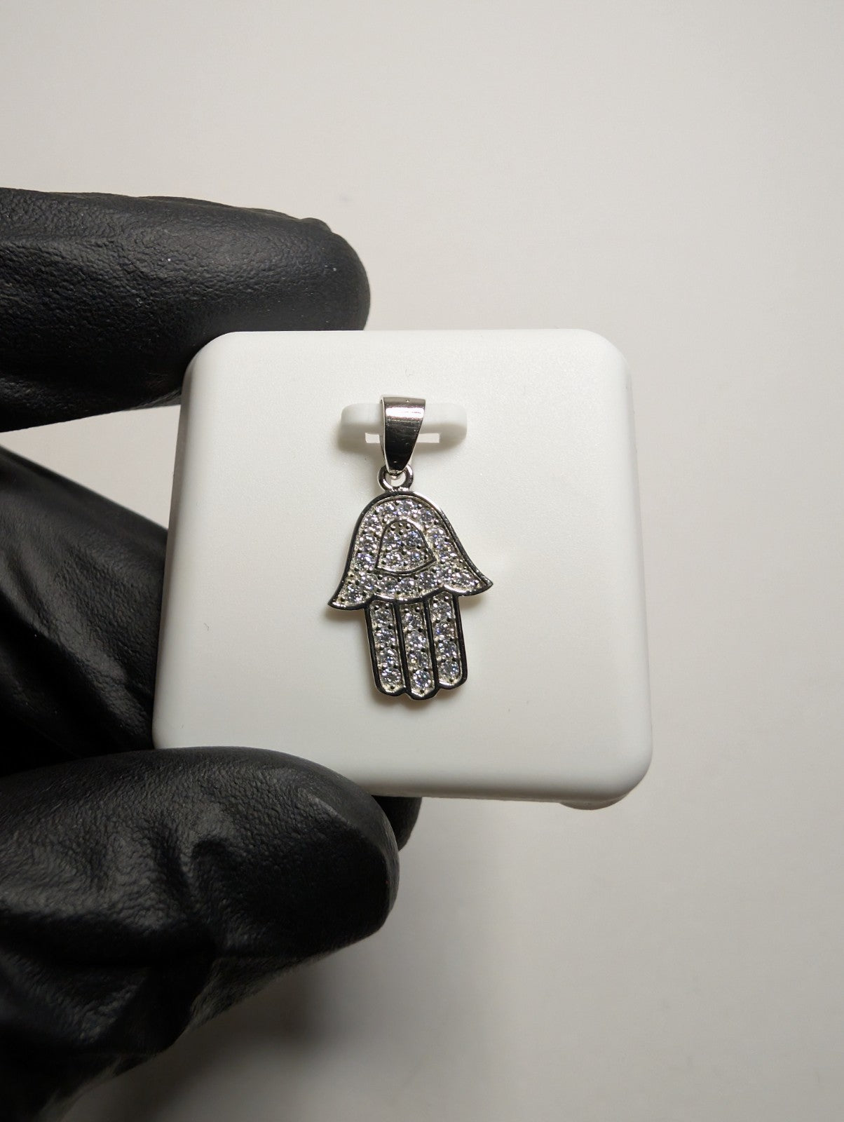 Solid 925 Sterling Silver Icy VVS D Color Moissanite Hamsa Pendant