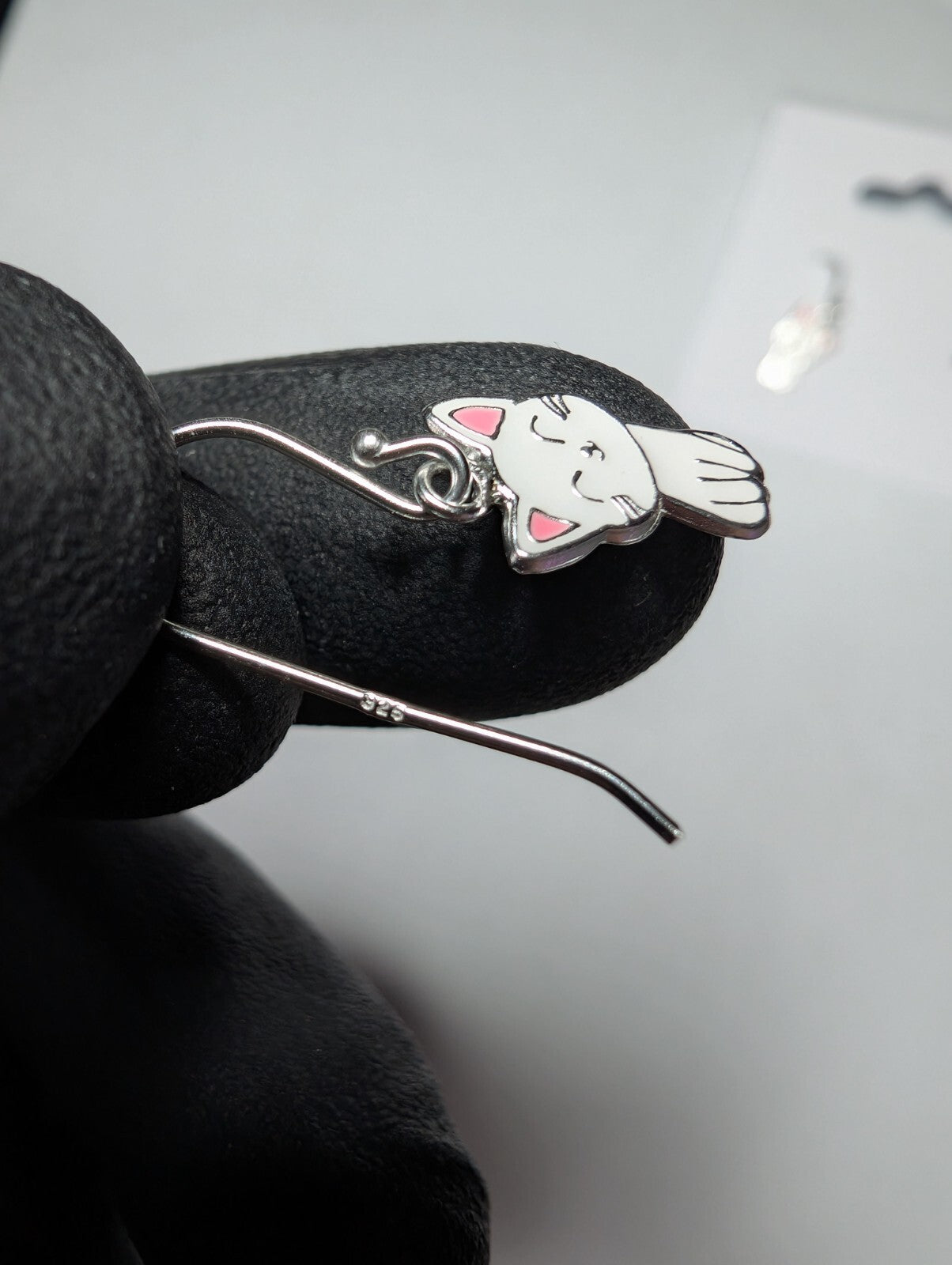 Solid 925 Kawaii Anime Kitty Cat Dangle Earrings