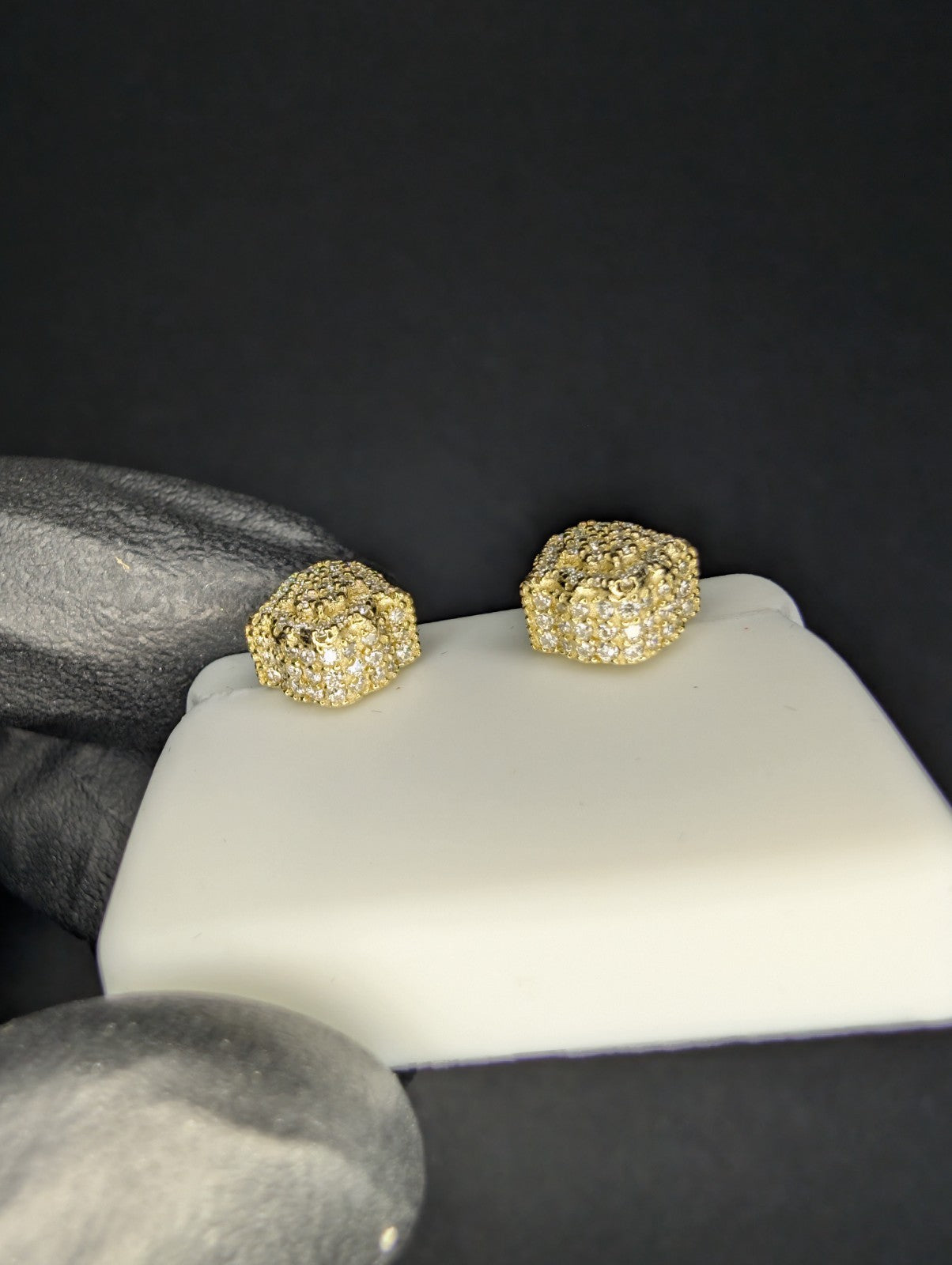 Gold over Solid 925 Silver VVS D Moissanite 3D Hamsa Stud Earrings