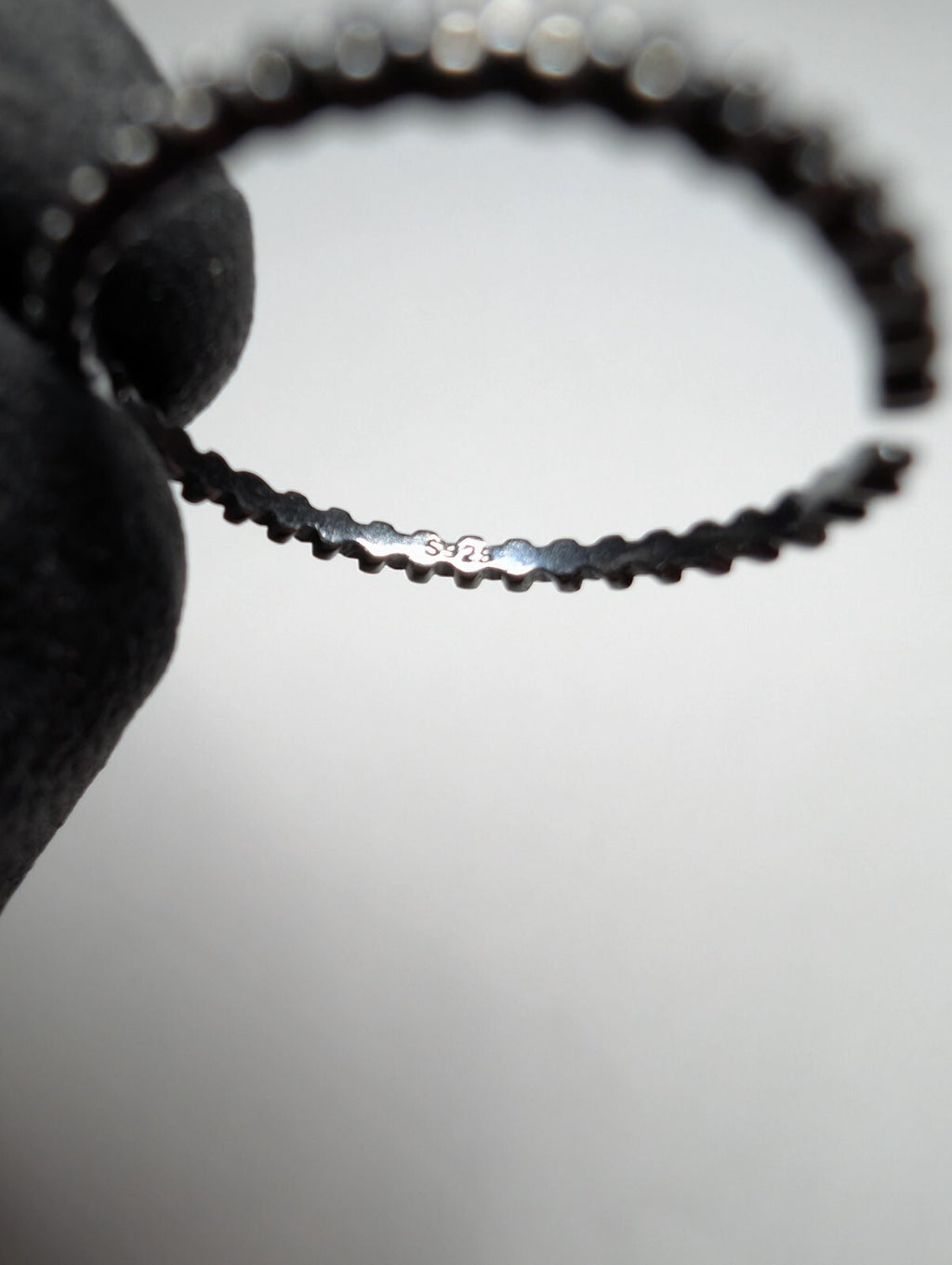 925 Sterling Silver Open Back Adjustable Black Stone Stackable Ring