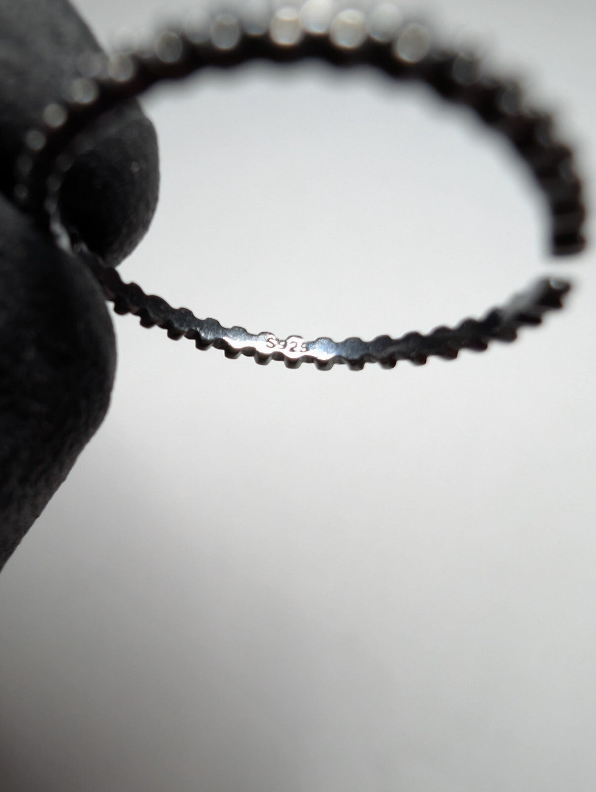 925 Sterling Silver Open Back Adjustable Black Stone Stackable Ring