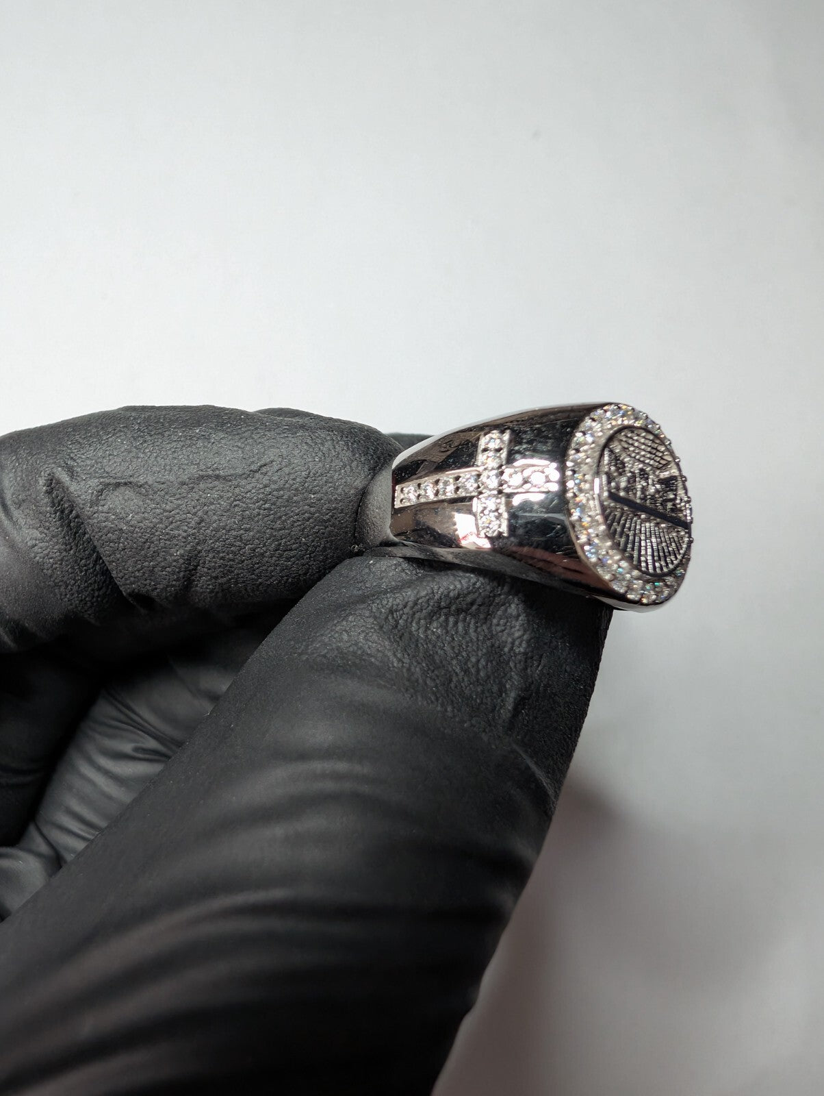 Solid 925 Sterling Silver Iced Out Moissanite Rounded Last Supper Ring Size 9