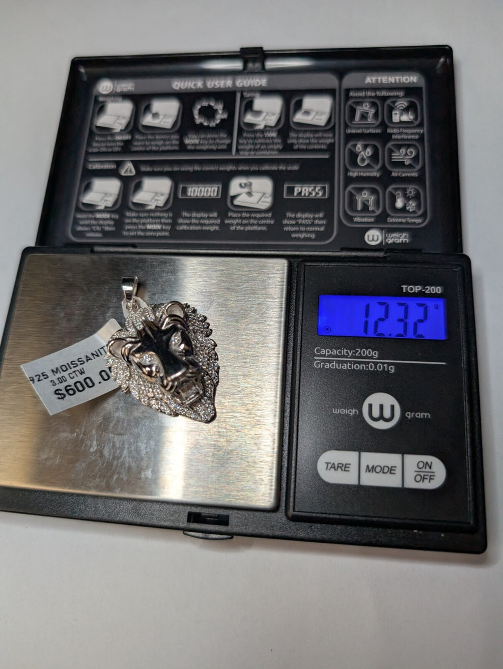 Solid 925 Sterling Silver Iced Out VVS D Color Moissanite Lion Pendant