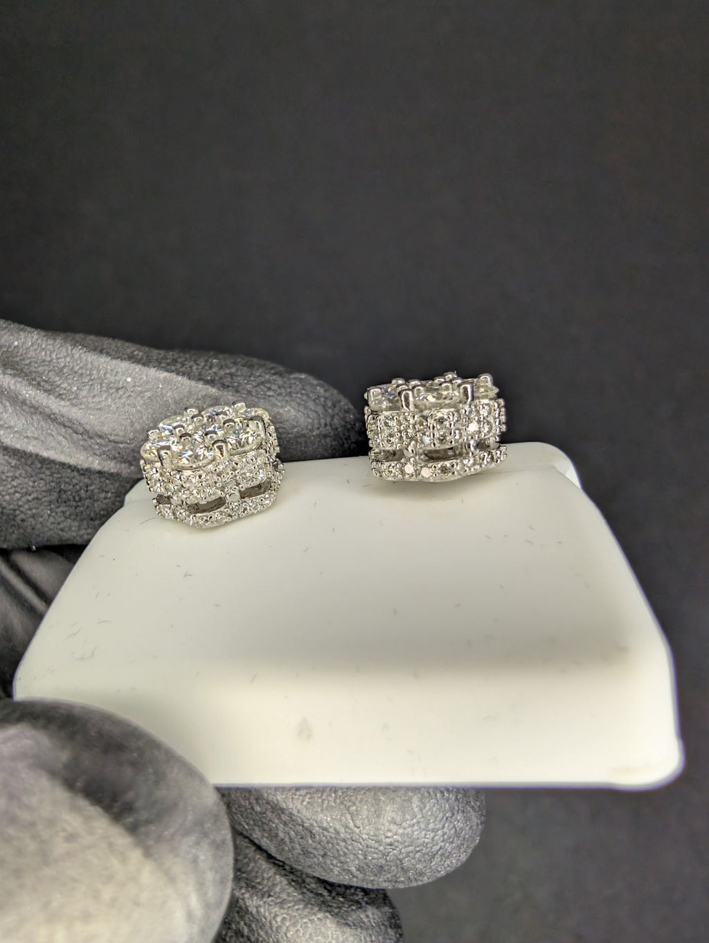 Solid 925 Sterling Silver VVS D Moissanite 8.9mm 3D Honeycomb Cluster Studs
