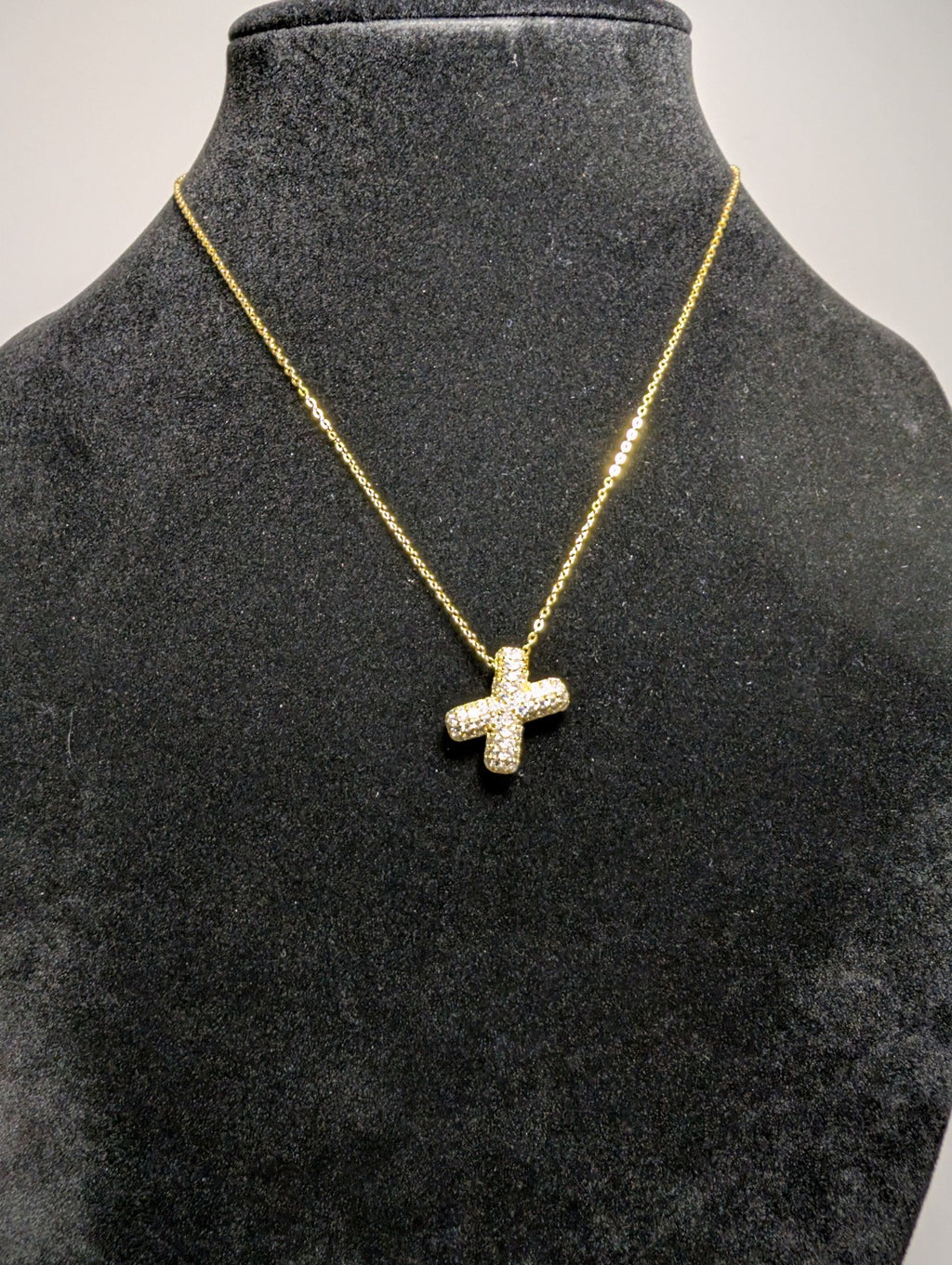 Gold over Solid 925 Silver Moissanite Letter X Pendant w/ 16-18in Cable Necklace
