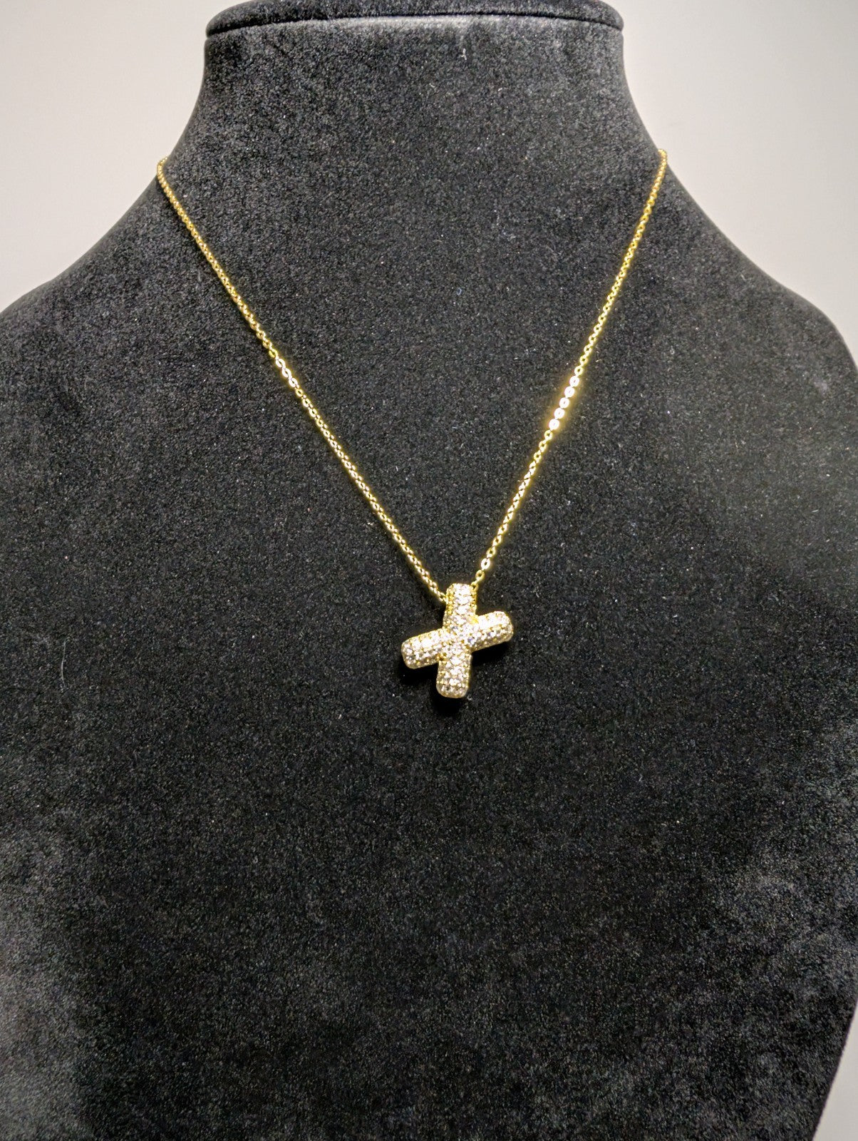 Gold over Solid 925 Silver Moissanite Letter X Pendant w/ 16-18in Cable Necklace