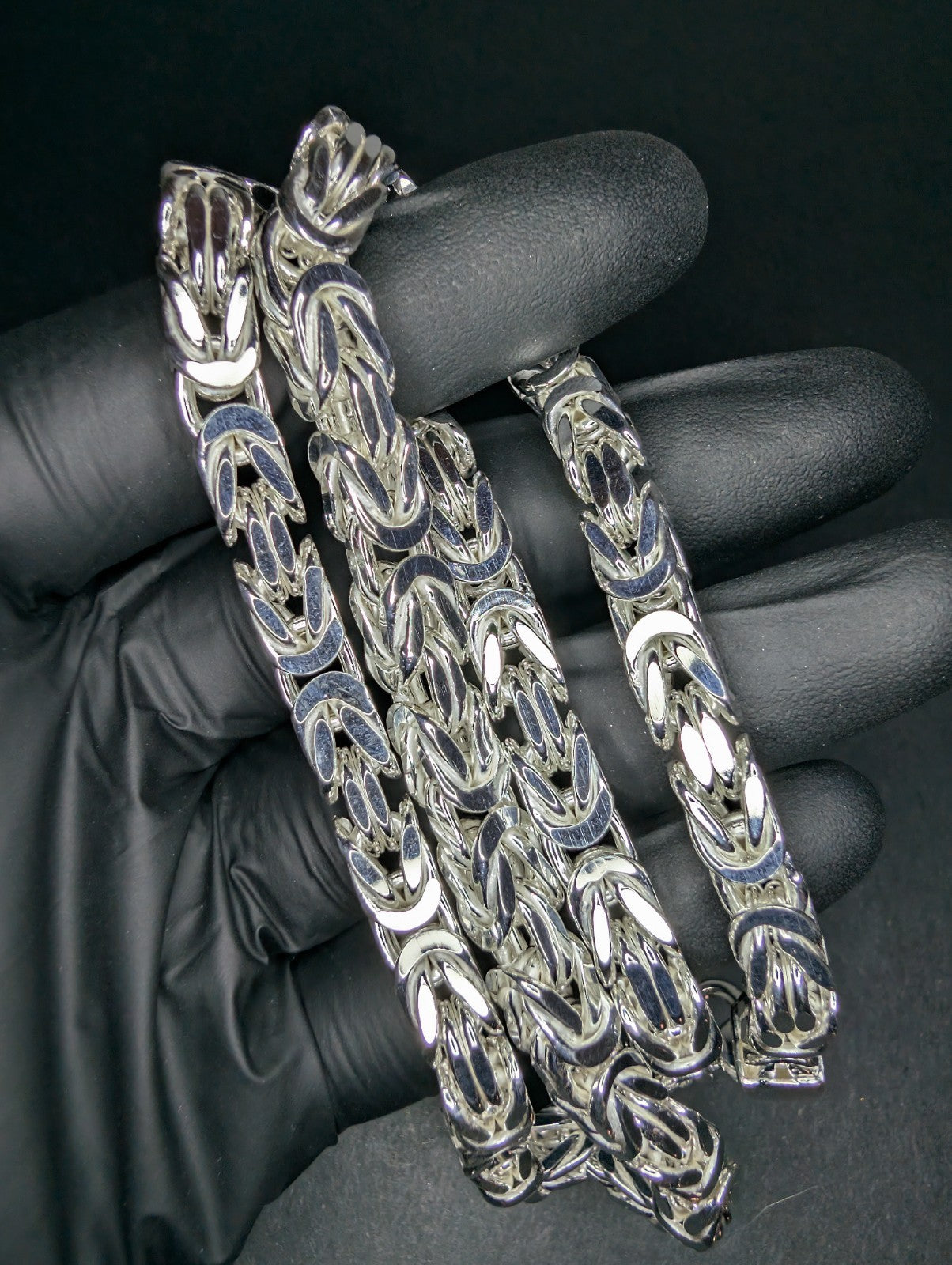 Semi Solid 925 Sterling Silver 7.2mm 22'' Thick Square Byzantine Necklace