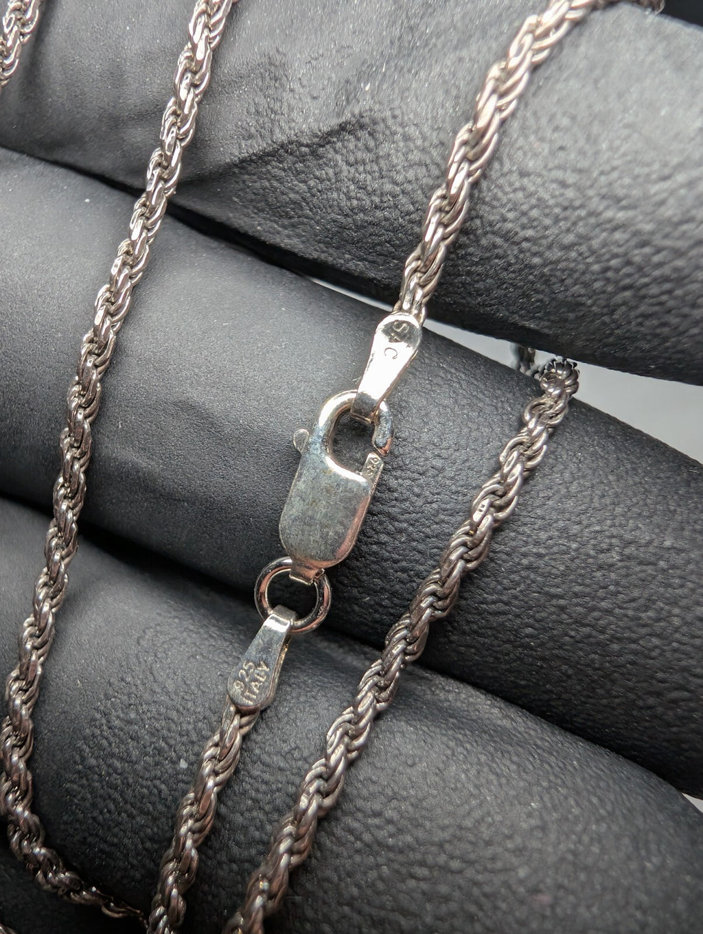 Black Rhodium 925 Italian Sterling Silver 1.8mm 26'' Rope Chain Necklace 