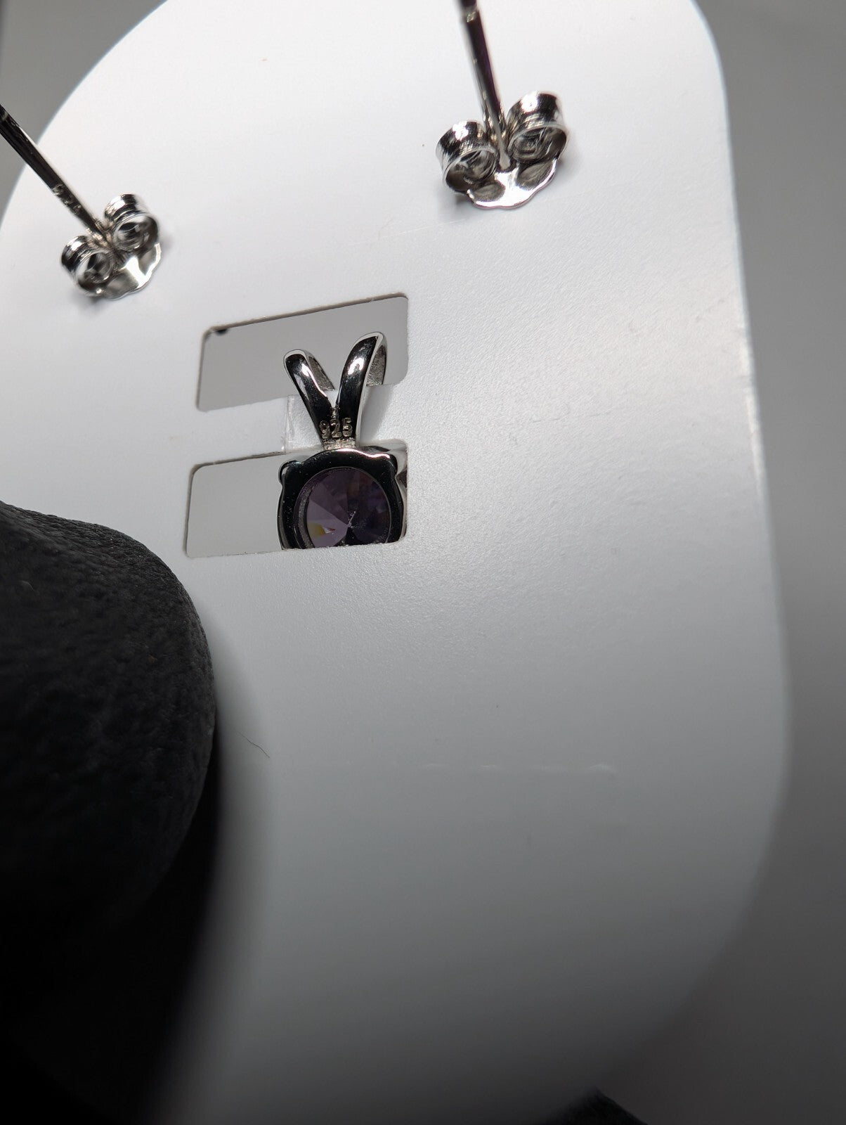 925 Sterling Silver Round Purple Stone Pendant and Earring Set 