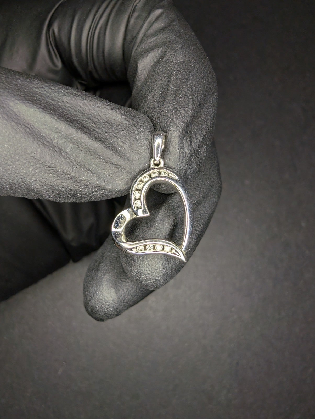 Solid 10k White Gold Heart Shaped Pendant with Natural Diamonds