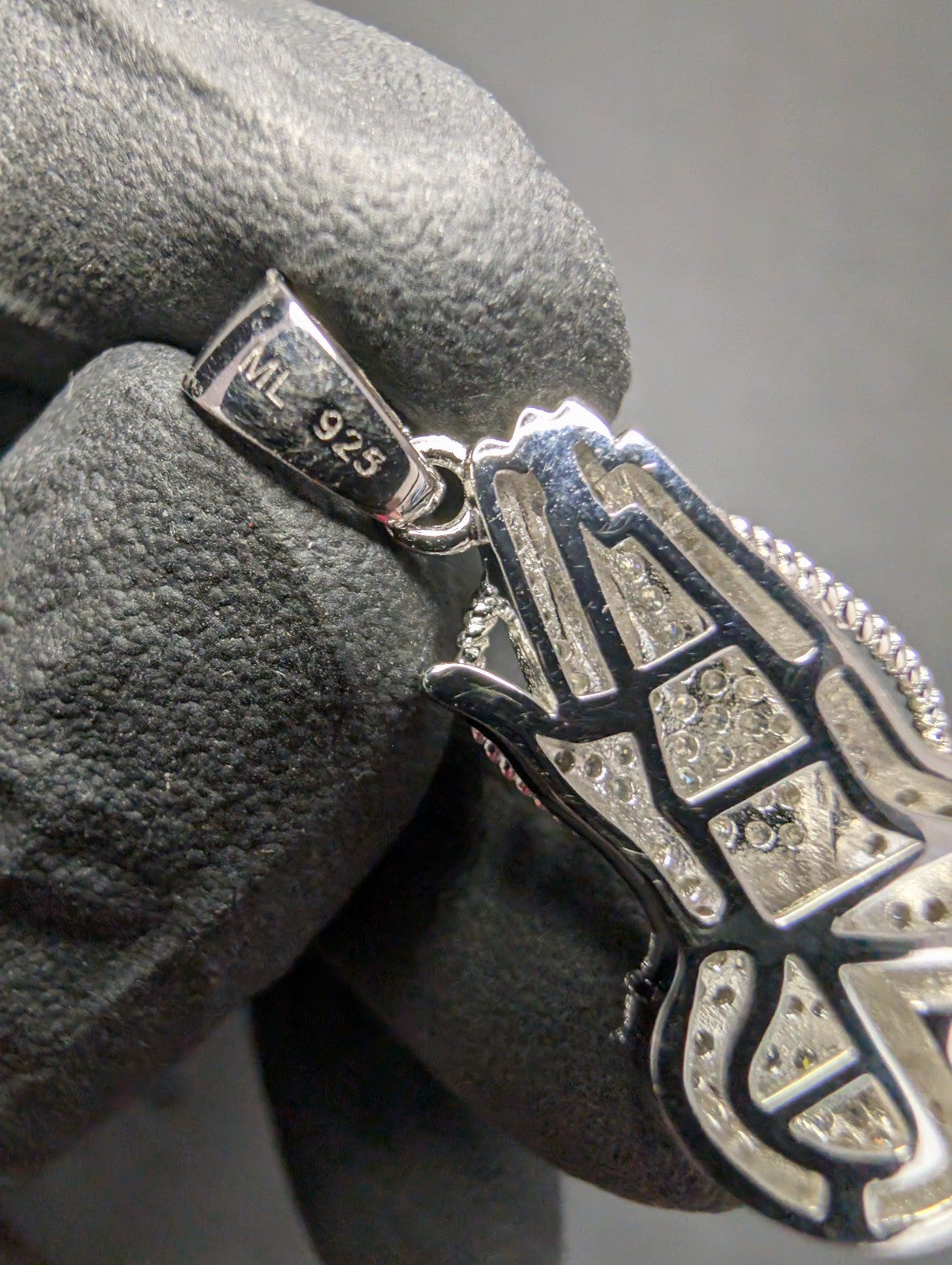 Solid 925 Silver Icy VVS D Moissanite Prayer Hands Pendant with Dangling Cross