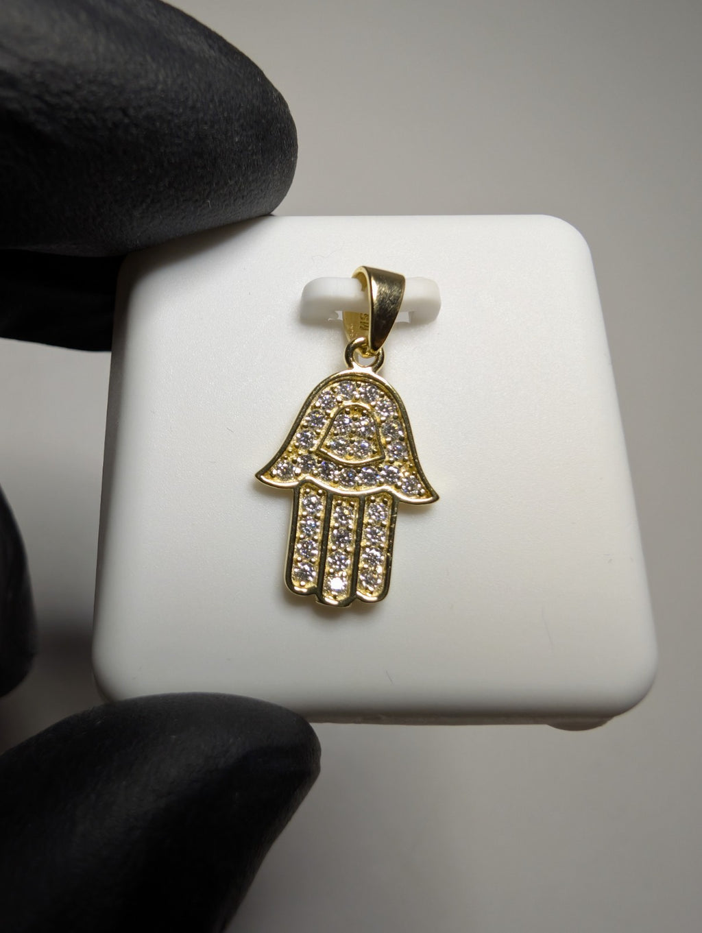Gold over Solid 925 Sterling Silver Icy VVS D Color Moissanite Hamsa Pendant