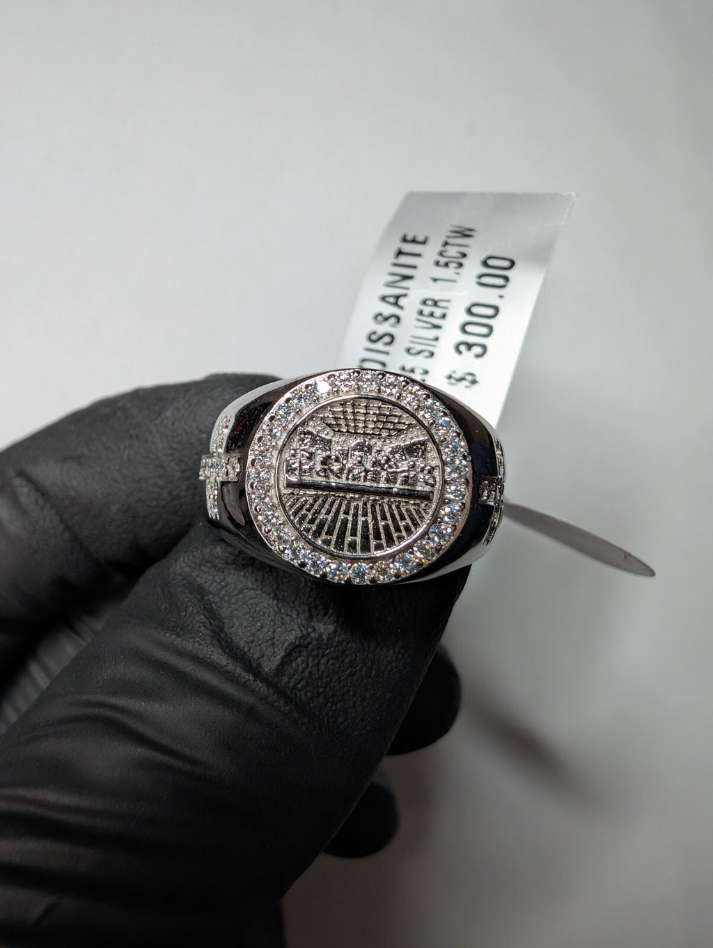 Solid 925 Sterling Silver Iced Out Moissanite Rounded Last Supper Ring Size 9
