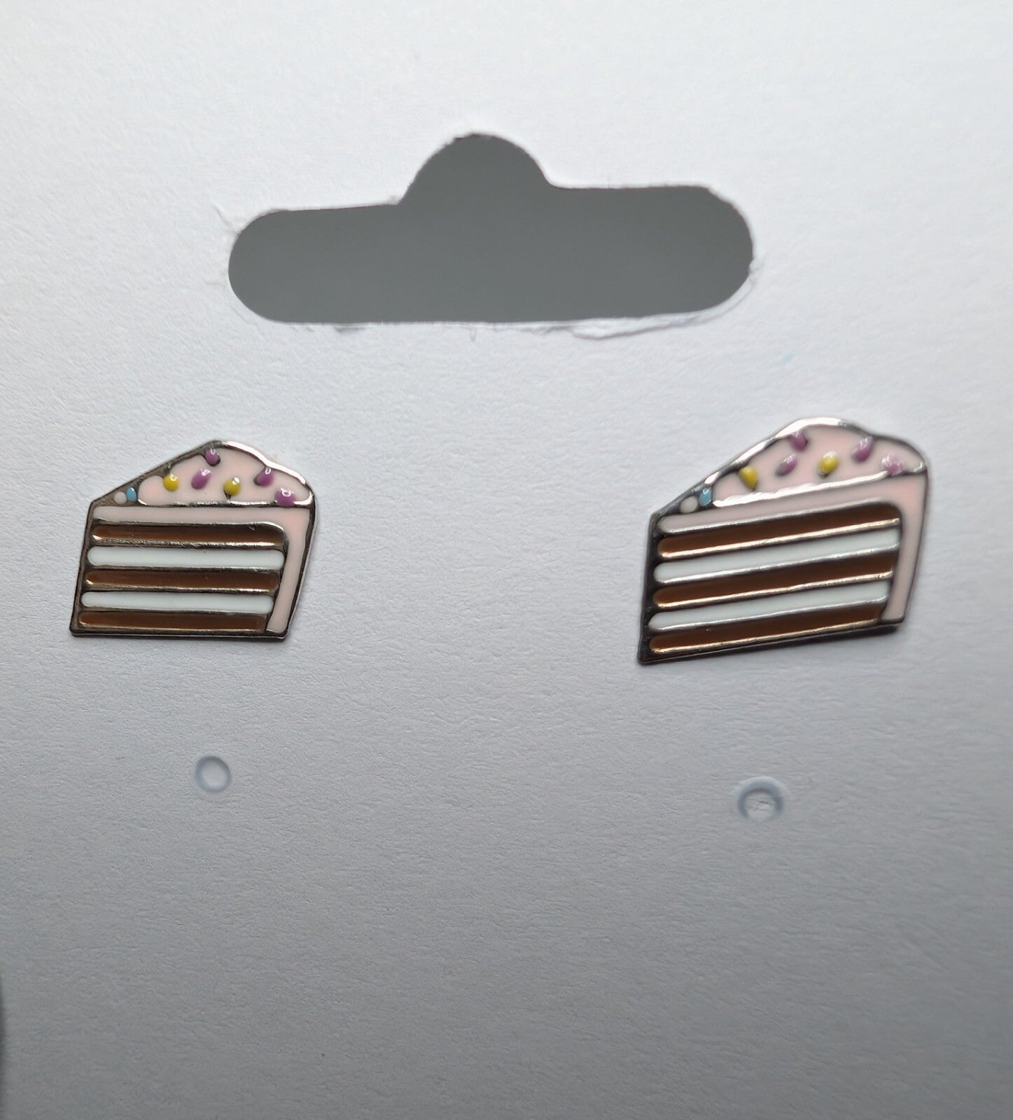 Solid 925 Sterling Silver 8.5mm x 10mm Piece of Cake Stud Earrings
