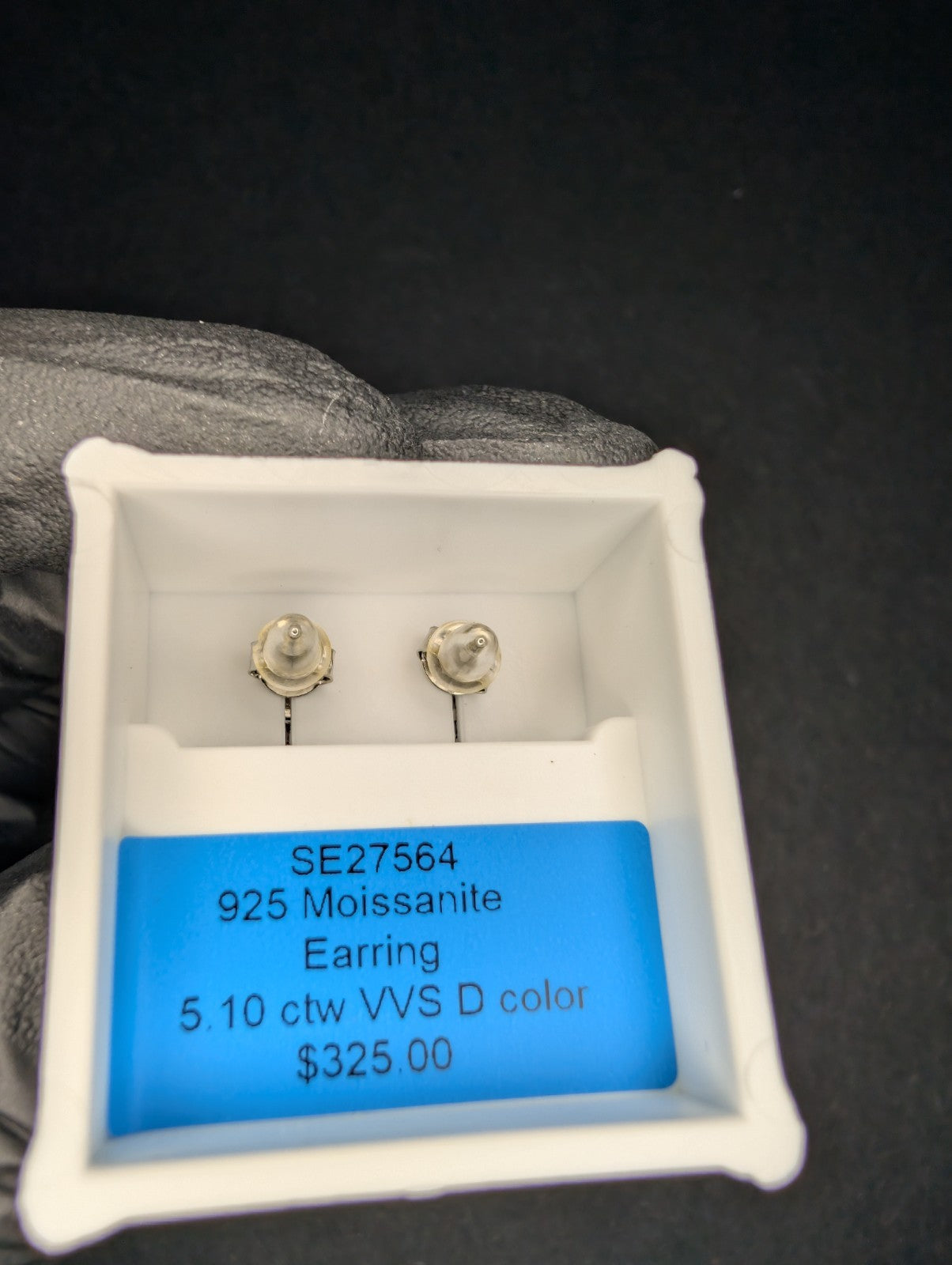 Solid 925 Sterling Silver VVS D 9.0mm Moissanite Solitaire Studs 5.10CTW